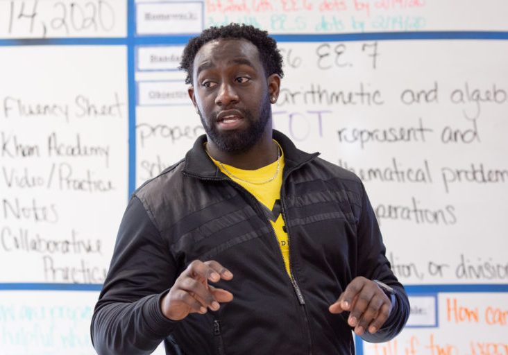 A sixth-grade math teacher leads a lesson about the connection between music and math.